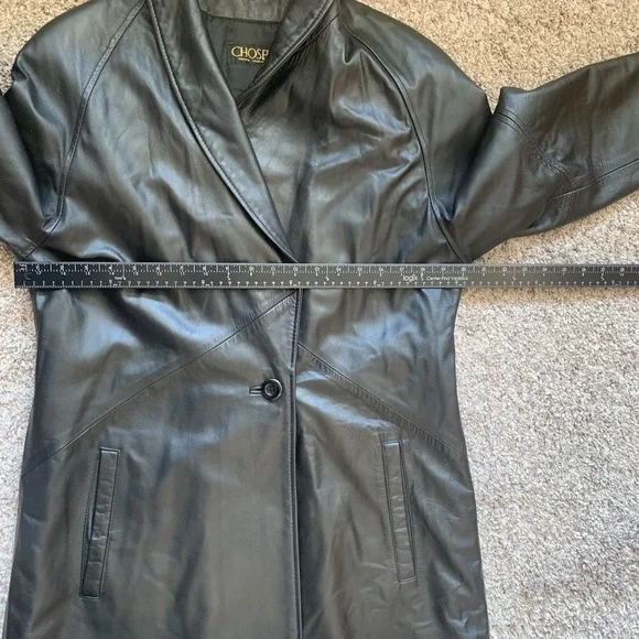 Faux Leather Blazer Jacket Women's XS Black Shoulder Pads Buttons - Picture 7 of 12